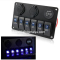 6 Gang Rocker Switch Panel / Tomada de cigarro / Painel de carregador USB para Marinha / Barco